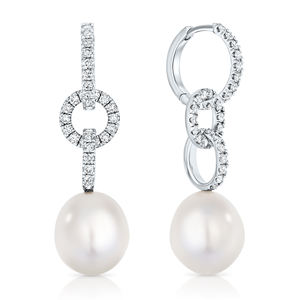 Dernier modèle Bijoux en or 18 carats Boucles d'oreilles en diamant et perles d'eau douce naturelles Vente en gros de boucles d'oreilles de luxe à la mode Nouveau style - Product Image 2