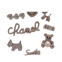Breloques Y2K en strass argentés, lettres, ours, chien ballon, accessoires électroplaqués pour DIY, chaussures à trous, coques de téléphone, coques d'iPad