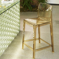 Tabouret de bar moderne en acrylique transparent ambré, sans dossier, avec cadre rectangulaire, hauteur de comptoir, résistant à l'eau, durable et stable, pour hôtel