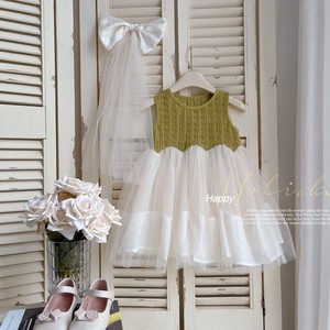 Bebé niñas 2024 verano nuevo bebé <span class=keywords><strong>Pompadour</strong></span> 80% algodón dulce patchwork estampado 95% algodón sin mangas malla pastel vestido - Product Image 3