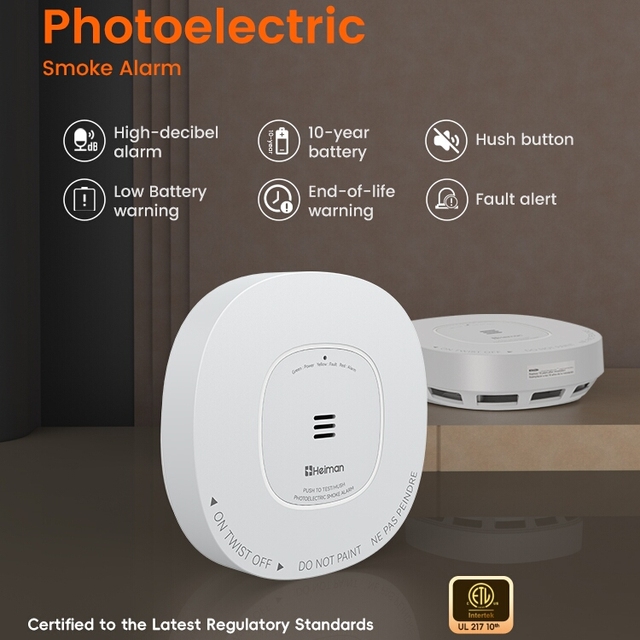 Heiman 10 Year sealed Battery Smoke Alarm Standalone Smoke Detector with Mounting Bracket 3V Sealed Battery