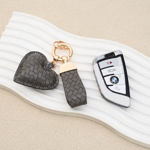 Stylish New Trend Woven Pattern PU Leather Car <b>Key</b> Holder Cute Heart-shaped Keychain Handbag Decoration <b>Key</b> <b>Ring</b> Welcome Gifts - Product Image 3