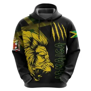 Best Sell Black Jamaica Hoodie Lion Coat Of Arms Claw marks Full Print Cheap Price Mens Oversized Hoodie Graphic Hoodies for Men