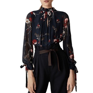 2022 abbigliamento all'ingrosso <span class=keywords><strong>stampa</strong></span> <span class=keywords><strong>floreale</strong></span> abbigliamento elegante camicie da donna top in Chiffon camicette da donna - Product Image 1