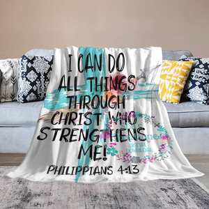 <span class=keywords><strong>Nueva</strong></span> moda personalizable puedo hacer todas las cosas a través de Cristo versículo de la Biblia mantas de franela de lana súper suave - Product Image 2