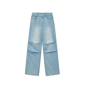 กางเกงยีนส์ผู้หญิงทรงตรงแบบขายส่งแฟชั่นสไตล์ลำลองสีฟ้าอ่อนผ้าเดนิมไม่ยืด - Product Image 5