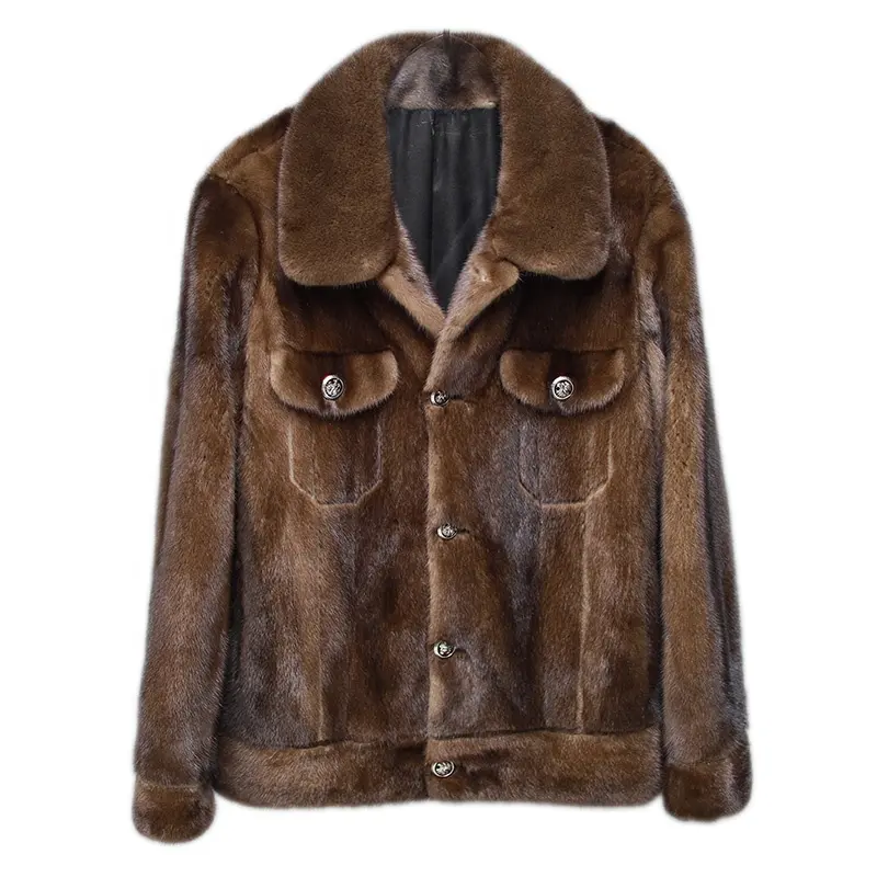 Natural Men Brown mink fur coat whole sable shawl collar male casual mink fur jacket coat