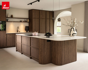 Tối giản trang trí dải gỗ sồi trắng đồng bằng gỗ xẻ Veneer sàn tủ bếp với đảo sậy và xử lý gỗ tích hợp - Product Image 1