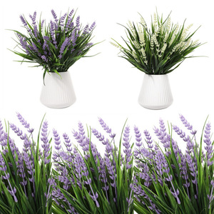 Fleurs artificielles de lavande dans un vase blanc, aspect réaliste, en plastique souple, décoration de mariage et de maison, 140 cm - Product Image 1
