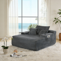 US-Lagerbestand: Schwarzer Cord-Chaiselongue ohne Gestell, Übergroßer Einzelsitz, Tiefer Sitz, Schlafsofa, Bequemer Lesesessel für Wohnzimmer