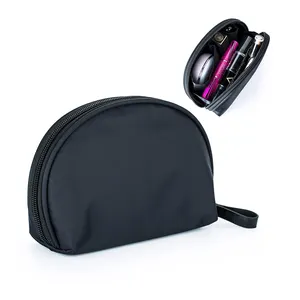 Portable Waterproof Half Moon Small Cosmetic Pouch Travel Makeup Bag With Zipper Closure