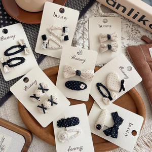 Accessoires pour enfants en coton et <span class=keywords><strong>lin</strong></span>, nœud à pois noir et <span class=keywords><strong>blanc</strong></span>, dentelle en tissu, pince à cheveux élégante, cheveux rebelles, côté cheveux - Product Image 2