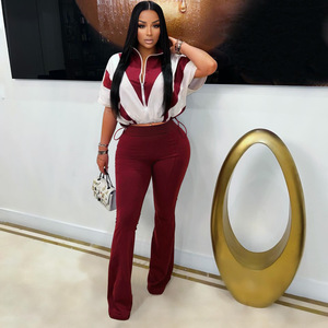 Peeqi G0732 Set Casual Autunnale da <span class=keywords><strong>Donna</strong></span>, Completo Due Pezzi con Pantaloni, <span class=keywords><strong>Tuta</strong></span> <span class=keywords><strong>Sportiva</strong></span> con Cerniera e Patchwork, Outfit Femminile - Product Image 2