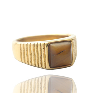 Bague carrée en acier inoxydable pour homme, sertie d'une pierre précieuse verte, design géométrique, style punk, bijou cadeau - Product Image 2