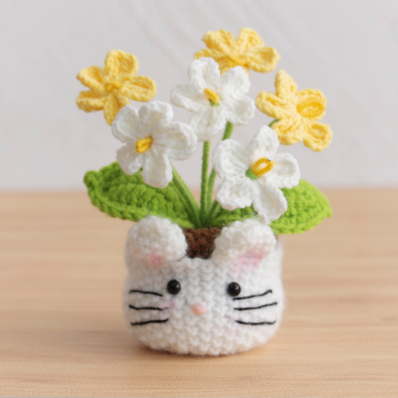 6 unidades de maceta con forma de gato, diseño de nomeolvides en degradado amarillo.