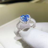 Bague pour femme en argent S925 avec moissanite bleue taillée en forme de cœur, bague de fiançailles romantique pour femme