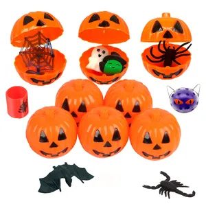 Halloween Plastic Pumpkin Bucket Storage Box Party Tricky Openable Cover Props Holding Candy Mini Pumpkin Box