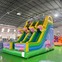 Château gonflable géant à double piste pour l'extérieur, thème cochon, avec toboggan gonflable pour enfants, maison de rebond gonflable