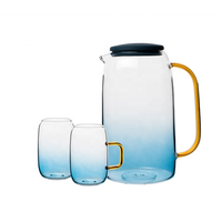 En gros résistant à la chaleur clair 1.55L verre pots à eau avec deux tasses
