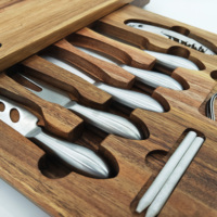 Hoogwaardig acacia houten snijplank set, groot houten charcuterie kaasplank met bestekset, 3 keramische schaaltjes, bamboe materiaal
