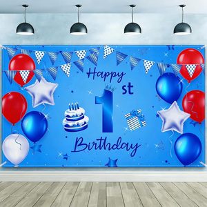 Décorations de fête d'anniversaire <span class=keywords><strong>Dr</strong></span> Seu, thème bleu, bannière Joyeux Anniversaire, décorations de chat, toile de <span class=keywords><strong>fond</strong></span>, accessoires de photomaton - Product Image 1