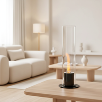 Cheminée bioéthanol cylindrique de luxe sur pied avec plateau en verre, foyer miniature sans fumée, décoration intérieure moderne pour salon