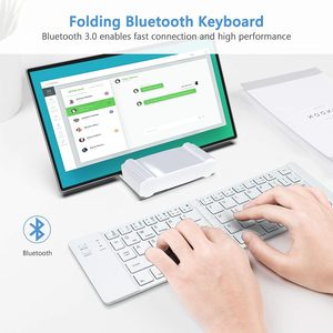 custom keyboard fcc portable rechargeable aluminum abs wireless bluetooth foldable keyboard with <b>stand</b> - Product Image 4