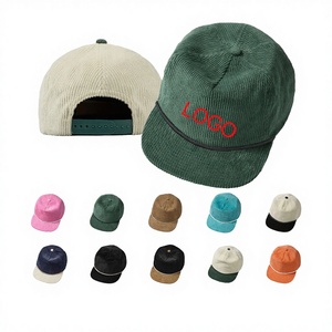 Fashion Style Custom 3D Embroidery Logo Corduroy 5 Panel Unstructured Rope Winter Character Unisex Snapback Flat Brim Hat - Product Image 4