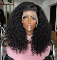 Perruque frontale en dentelle sans colle Bouncy Fluffy Kin Curly Brésilien Afro Wave Curls Perruque avec dentelle transparente