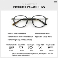 Lunettes d'affaires plein cadre H2391 : Titane pur + Corne de buffle d'eau, Approvisionnement direct usine avec excellent rapport qualité-prix