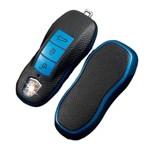 Leather Keyless Entry Remote Control Smart Key Case Cover for Porsche Panamera, Macan, Cayenne, 911 3 Buttons