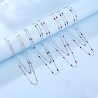 Chaîne longue pour femme en argent sterling S925, style coréen, simple, à double couche de perles superposées, avec pierres artificielles, pour soirée