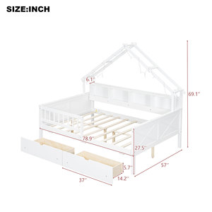 Children's Bed With Bookshelf <b>Storage</b> Drawers And Lights White Solid Wood <b>Kids</b> Bedroom Furniture - Product Image 4