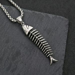 yunnique Men's Fishbone Necklace Stainless Steel Skeleton Pendant Geometric Design Fashion Jewelry - Product Image 1