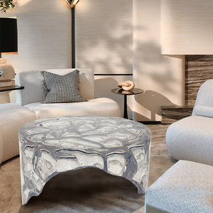 طاولة قهوة كبيرة وعصرية بتصميم فريد وغير منتظم من راتنج الإيبوكسي الشفاف، طاولة وسط منخفضة وعالية بتصميم شلال للمنزل والفنادق - Product Image 3