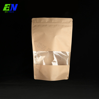 Sachet Doypack en Papier Kraft Biodégradable avec Fenêtre Transparente pour l'Affichage de Grains de Café, Noix, Thé et Aliments à Base de Noix Brutes