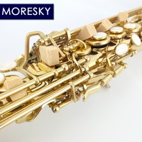 MORESKY Soprano Saxophone Gold Lacquer Finish Black Bb Brass Wind Instrument with Bakelite Head SS-101