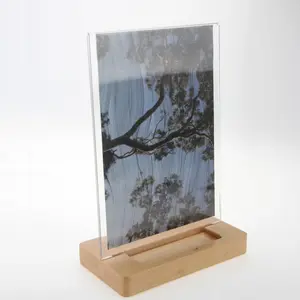 Custom Size Advertising Promotion Sign Display Holder Wooden Base Acrylic Table Stand Menu Holder