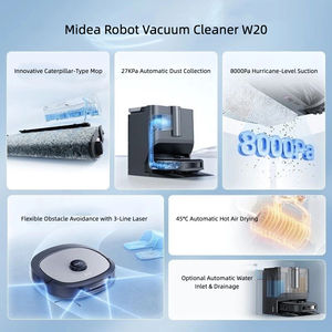 <span class=keywords><strong>Aspiradora</strong></span> Robótica Inteligente <span class=keywords><strong>Midea</strong></span> W20, 11000 Pa de Potencia de Succión, Secado con Aire Caliente, Cepillo Doble, Limpieza Automática, Fregado en Seco y Húmedo - Product Image 2