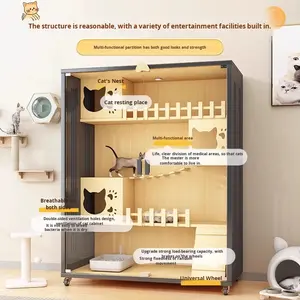 Ekstra büyük entegre kedi Villa kafesi katı ahşap cam kapi tuvalet ile montaj gerektirmez - Product Image 3