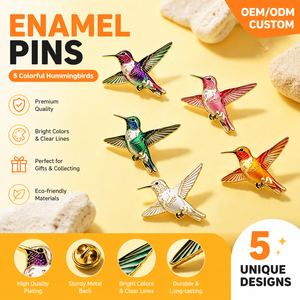 Pin Enamel Grosir Kustom Stok Beragam Warna Lencana Logam Burung Kolibri Set Pin Kerah Burung - Product Image 1