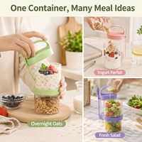 Lot de 2 tasses à overnight oats avec couvercles et cuillères, contenants portables pour yaourt et flocons d'avoine, bleu et rose
