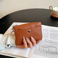 Dompet Pria Kulit Asli Dompet Wanita Mini Dua Lapis Tempat Kartu Kredit ID Dompet Koin Tas Penyimpanan Dompet Bisnis Pendek