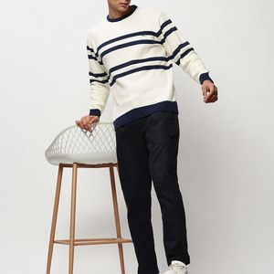 Maglione girocollo autunno inverno a maniche lunghe da <span class=keywords><strong>uomo</strong></span> a righe bianche color crema - Product Image 4