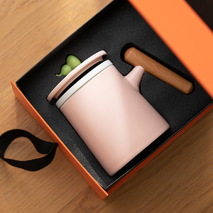 Tasse de bureau en céramique au design moderne, style crème, pour thé/café/lait, avec couvercle, pour entreprise - Product Image 2
