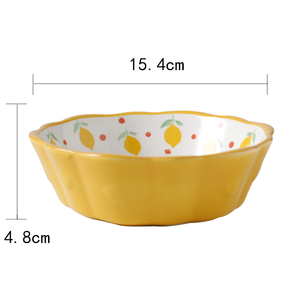 Bol à salade en céramique peint à la main coloré avec motif de fruits Bol à bord ondulé de 6 pouces pour dessert et pâtes - Product Image 1