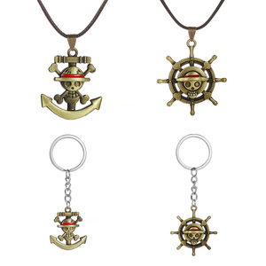 ZRM Collana con Ciondolo in Lega di Zinco a Tema Anime Vintage Pirata Luffy Ace Barbabianca <span class=keywords><strong>per</strong></span> Bambini, con Catena a Corda e Set Portachiavi - Product Image 1