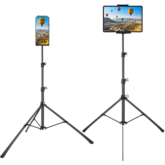 Phone and iPad Tripod Stand Foldable Floor Tablet Stands Height Adjustable 360 Rotating Tablet Holder Mount for iPad