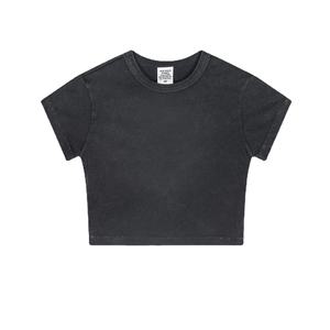 N908 Été 2024 Crop top pour femme en coton délavé style européen et américain, T-shirt à manches courtes, motif uni, style 'Hot Girl' - Product Image 2