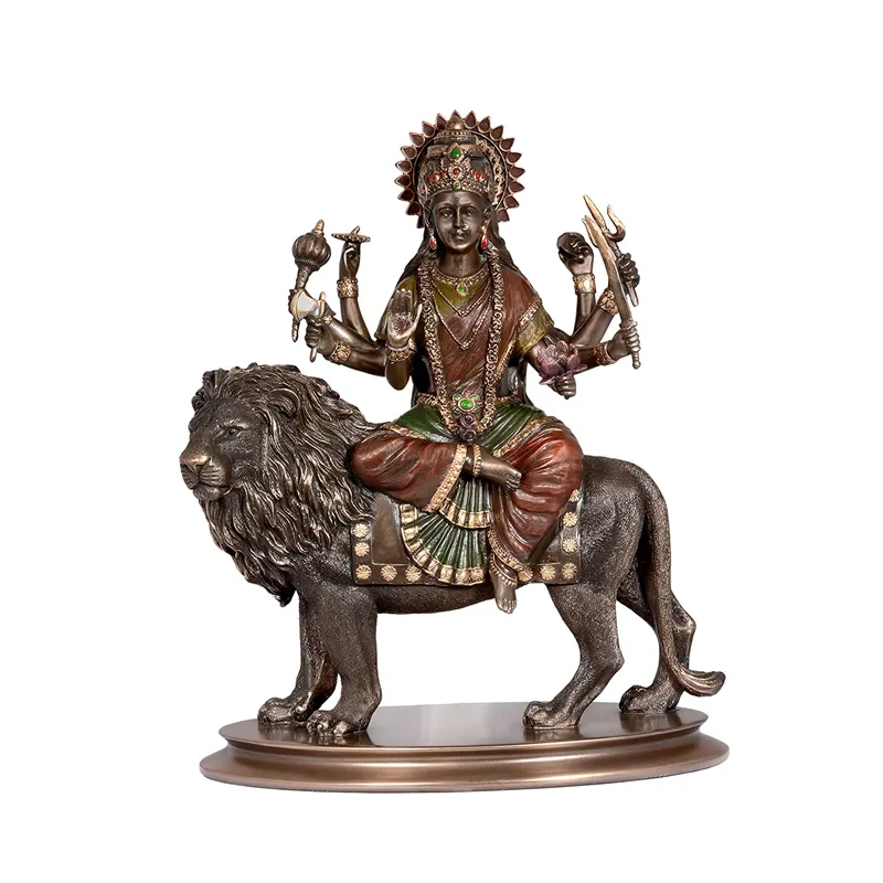 Hindu ไอดอลเทพธิดา Ma Durga บนสิงโตประติมากรรม10''H